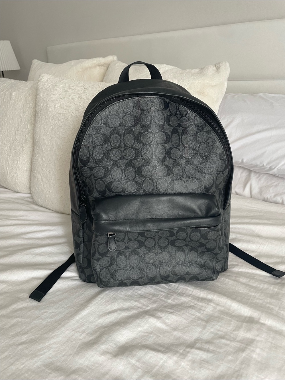 Coach Signature Backpack Leather Daypack in Black and Dark Gray - Picture 3 of 10